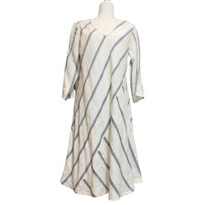Soft Surroundings Striped Oversized Linen Blend Lagonlook Beach Vacation Dress